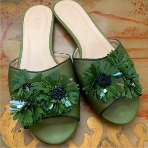 J.Crew embellished satin slides, size 7